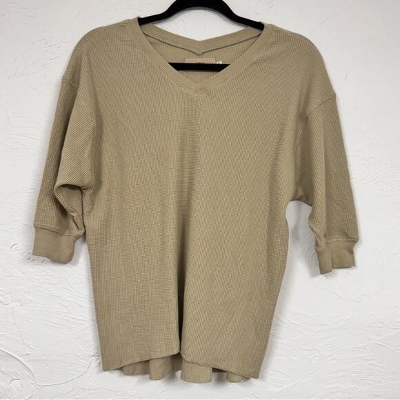 Moussy Azul Tan Waffle Knit Short Sleeve Sweater Womens S Quiet Luxury Capsule - Picture 1 of 7